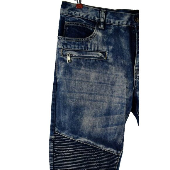 Embellish Mens 38 x 34 Distressed Blue Biker Jeans - Picture 2 of 8